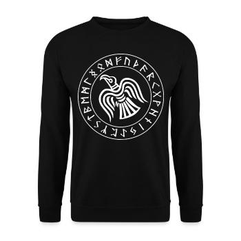 Odin es Raven - Rune - Mythologie Wikinger Pagan - Unisex Pullover - Schwarz - Vorne - Alina (178cm) & Michal (187cm)
