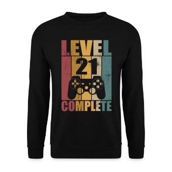 21. Geburtstag Level 21 Complete Gamer 21 Jahre - Unisex Pullover - Schwarz - Vorne - Alina (178cm) & Michal (187cm)