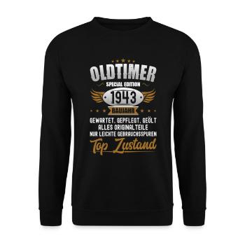 Oldtimer Construit en 1943 Born Birthday Born - Sweat-shirt Unisexe - noir - Devant - Alina (178cm) & Michal (187cm)