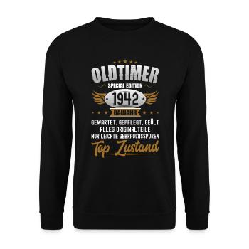 Oldtimer Built in 1942 Born Birthday Born - Unisex Sweatshirt - black - Front - Alina (178cm) & Michal (187cm)