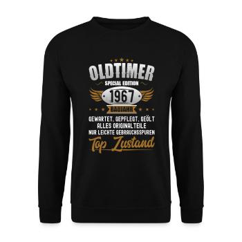 Oldtimer Baujahr 1967 Geboren Geburtstag Geboren - Unisex Pullover - Schwarz - Vorne - Alina (178cm) & Michal (187cm)
