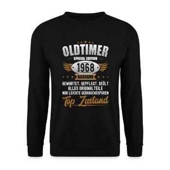 Oldtimer Baujahr 1968 Geboren Geburtstag Geboren - Unisex Pullover - Schwarz - Vorne - Alina (178cm) & Michal (187cm)
