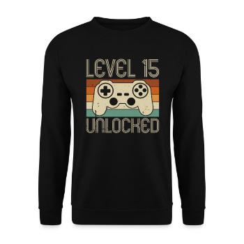 15th Birthday Level 15 Complete Gamer 15 years - Unisex Sweatshirt - black - Front - Alina (178cm) & Michal (187cm)