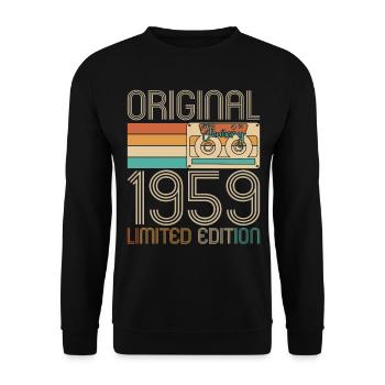 Born 1959 Born January Original Birthday - Unisex Sweatshirt - black - Front - Alina (178cm) & Michal (187cm)