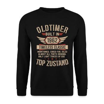 Oldtimer Baujahr 1962 Geboren Jahrgang Geburtstag - Unisex Pullover - Schwarz - Vorne - Alina (178cm) & Michal (187cm)