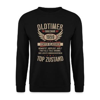 Oldtimer Baujahr 1959 Geboren Jahrgang Geburtstag - Unisex Pullover - Schwarz - Vorne - Alina (178cm) & Michal (187cm)