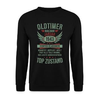 Oldtimer Januar 1943 Geboren Jahrgang Geburtstag - Unisex Pullover - Schwarz - Vorne - Alina (178cm) & Michal (187cm)