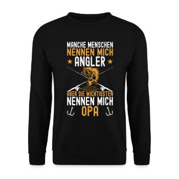Angel Opa Fischer Angler Sportfischen Angelschein - Unisex Pullover - Schwarz - Vorne - Alina (178cm) & Michal (187cm)