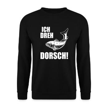 Ich Dreh Dorsch Angler Fischer Hobby Angeln - Unisex Pullover - Schwarz - Vorne - Alina (178cm) & Michal (187cm)
