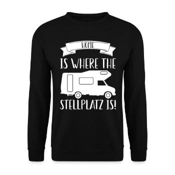 Home Is Where The Stellplatz Is Camping Wohnmobil - Unisex Pullover - Schwarz - Vorne - Alina (178cm) & Michal (187cm)