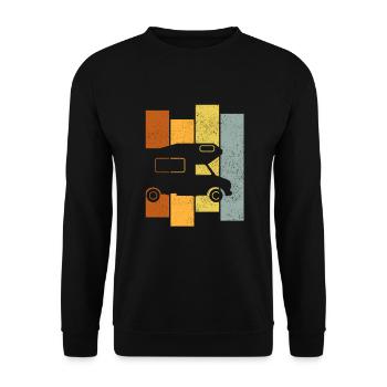 Camping Retro Grafik Wohnmobil Womo Caravan Camper - Unisex Pullover - Schwarz - Vorne - Alina (178cm) & Michal (187cm)