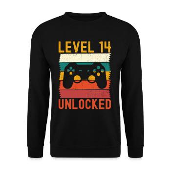 14th Birthday Level 14 Unlocked Gamer 14 years - Unisex Sweatshirt - black - Front - Alina (178cm) & Michal (187cm)