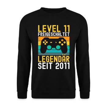 11. Geburtstag Level 11 Freigeschaltet Gamer 2011 - Unisex Pullover - Schwarz - Vorne - Alina (178cm) & Michal (187cm)