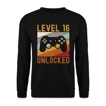16. Geburtstag Level 16 Unlocked Gamer 16 Jahre - Unisex Pullover - Schwarz - Vorne - Alina (178cm) & Michal (187cm)