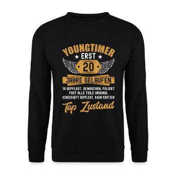 Youngtimer 20 Geburtstag Mann Frau 2002 Geboren - Unisex Pullover - Schwarz - Vorne - Alina (178cm) & Michal (187cm)