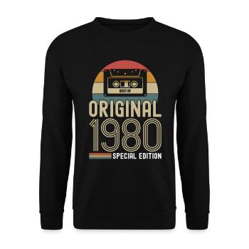Retro Jahrgang 1980 Geboren Geburtstag Vintage - Unisex Pullover - Schwarz - Vorne - Alina (178cm) & Michal (187cm)