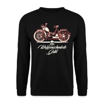 Simson SR2 - DDR Ostalgie Moped Suhl - Unisex Pullover - Schwarz - Vorne - Alina (178cm) & Michal (187cm)