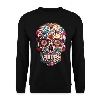 Tête de Mort Colorée style Mexicain - Sweat-shirt Unisexe - noir - Devant - Alina (178cm) & Michal (187cm)