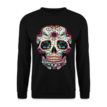 Mexikanischer dekorativer Schädel - Unisex Pullover - Schwarz - Vorne - Alina (178cm) & Michal (187cm)