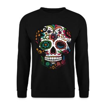 Tête de mort, fête des morts au Mexique - Sweat-shirt Unisexe - noir - Devant - Alina (178cm) & Michal (187cm)