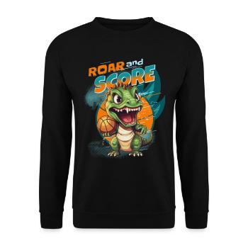 Basketball Dino T-Rex Player Sports Comic Cartoon - Unisex Sweatshirt - black - Front - Alina (178cm) & Michal (187cm)