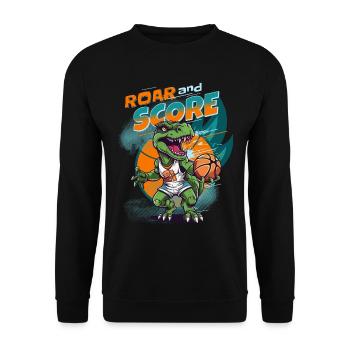 Basketball Dino T-Rex Player Sports Comic Cartoon - Unisex Sweatshirt - black - Front - Alina (178cm) & Michal (187cm)