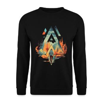 Wandern Berge Geometrie Bunt - Unisex Pullover - Schwarz - Vorne - Alina (178cm) & Michal (187cm)