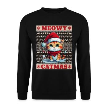 Cat Christmas Merry Meowy Catmas Ugly Cute - Unisex Sweatshirt - black - Front - Alina (178cm) & Michal (187cm)