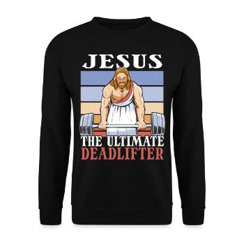 Jesus Der ultimative Kreuzheber - Kreuzheben im Fitnessstudio - Unisex Pullover - Schwarz - Vorne - Alina (178cm) & Michal (187cm)