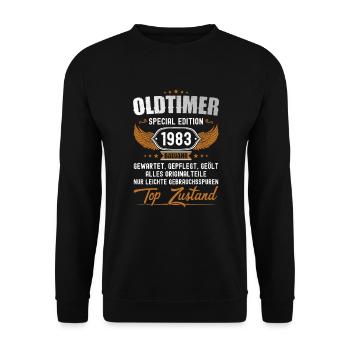 41. Geburtstag 41 Jahre Oldtimer Geschenk 1983 - Unisex Pullover - Schwarz - Vorne - Alina (178cm) & Michal (187cm)