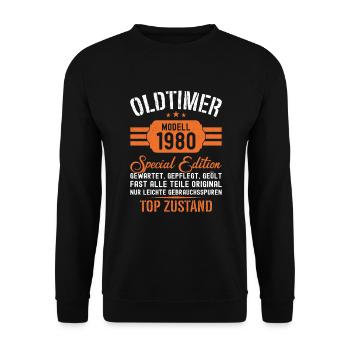 44. Geburtstag 44 Jahre Oldtimer Geschenk 1980 - Unisex Pullover - Schwarz - Vorne - Alina (178cm) & Michal (187cm)