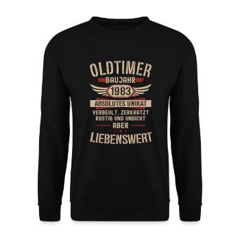 41. Geburtstag 41 Jahre Oldtimer Geschenk 1983 - Unisex Pullover - Schwarz - Vorne - Alina (178cm) & Michal (187cm)