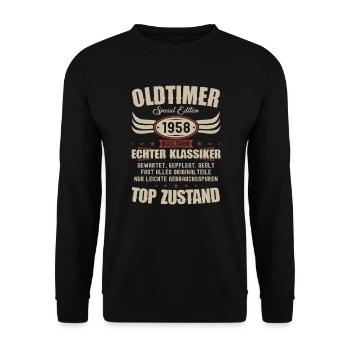 66th Birthday 66 Years Classic Car Gift 1958 - Unisex Sweatshirt - black - Front - Alina (178cm) & Michal (187cm)