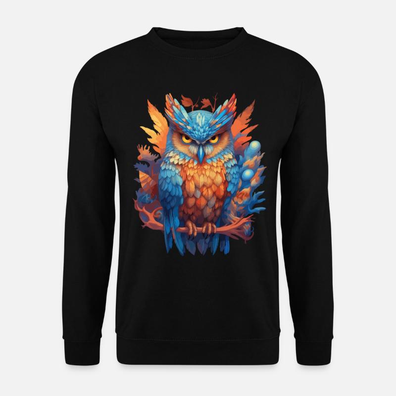 Eule Vogel Natur Blumen Mystisch Bunt Kunst Motiv - Unisex Pullover - Schwarz