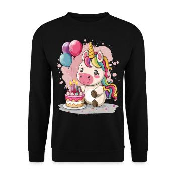 Einhorn feiert Geburtstag mit einer Torte - Unisex Pullover - Schwarz - Vorne - Alina (178cm) & Michal (187cm)