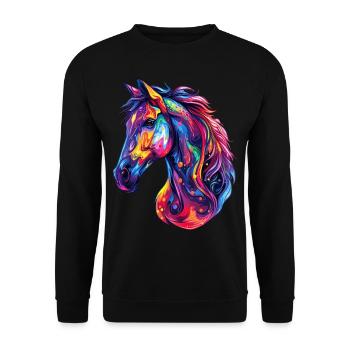 Ein psychedelischer Pferdekopf - Unisex Pullover - Schwarz - Vorne - Alina (178cm) & Michal (187cm)