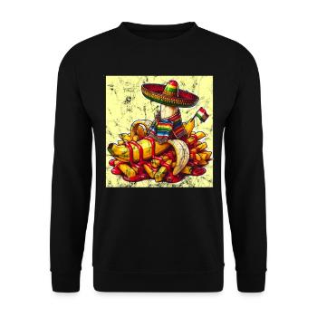 Cinco de Mayo Banane mit Ketchup und Pommes - Unisex Pullover - Schwarz - Vorne - Alina (178cm) & Michal (187cm)