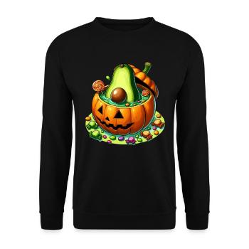 Avocado im Halloween-Kürbis - Unisex Pullover - Schwarz - Vorne - Alina (178cm) & Michal (187cm)
