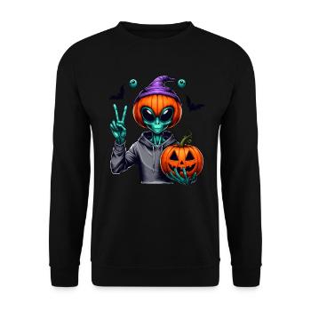 Peaceful Alien with Halloween Pumpkin - Unisex Sweatshirt - black - Front - Alina (178cm) & Michal (187cm)