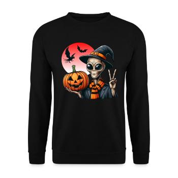 Peaceful Alien with Halloween Pumpkin - Unisex Sweatshirt - black - Front - Alina (178cm) & Michal (187cm)