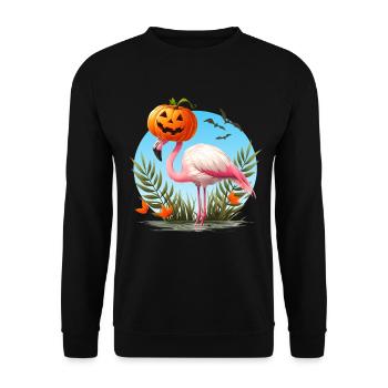 Flamingo with Halloween Pumpkin Hat - Unisex Sweatshirt - black - Front - Alina (178cm) & Michal (187cm)