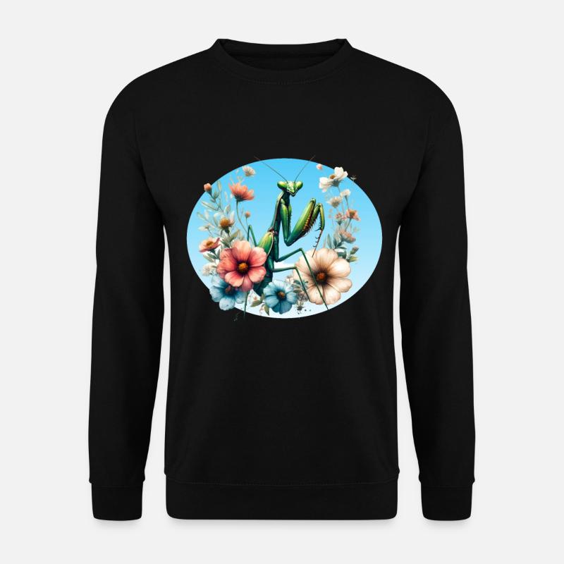 Gottesanbeterin im Blumengarten - Unisex Pullover - Schwarz