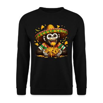 Cinco de Mayo Affe mit Nachos - Unisex Pullover - Schwarz - Vorne - Alina (178cm) & Michal (187cm)