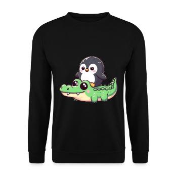 Pingouin en safari crocodile - Sweat-shirt Unisexe - noir - Devant - Alina (178cm) & Michal (187cm)