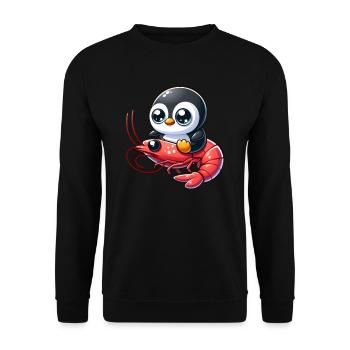 Pinguin reitet Shrimp - Unisex Pullover - Schwarz - Vorne - Alina (178cm) & Michal (187cm)