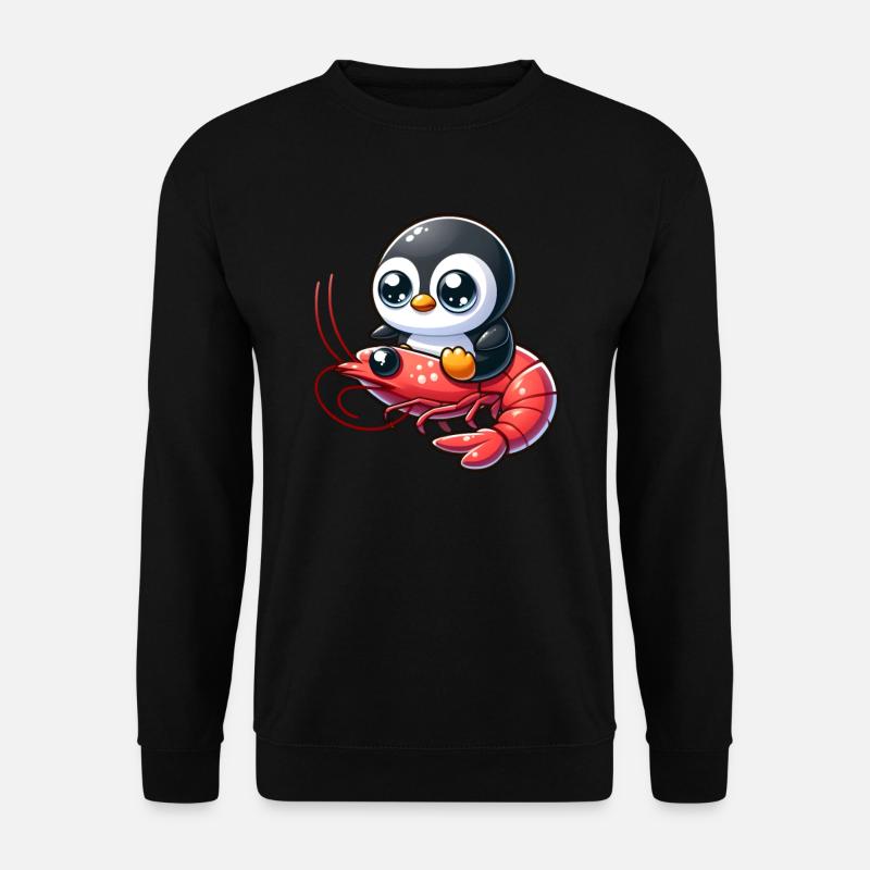 Pinguin reitet Shrimp - Unisex Pullover - Schwarz