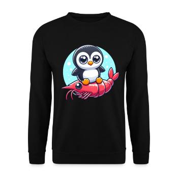 Penguin rides on shrimp - Unisex Sweatshirt - black - Front - Alina (178cm) & Michal (187cm)