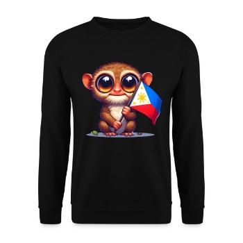 Tarsier mit philippinischer Flagge - Unisex Pullover - Schwarz - Vorne - Alina (178cm) & Michal (187cm)