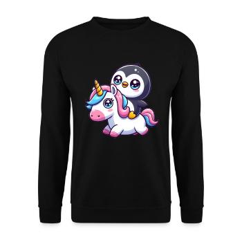 Un pingouin sur une licorne - Sweat-shirt Unisexe - noir - Devant - Alina (178cm) & Michal (187cm)