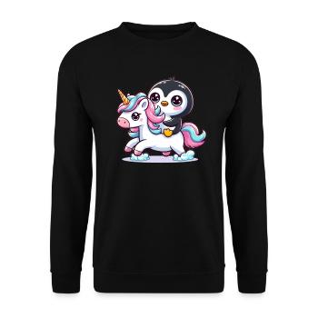 Un pingouin sur une licorne - Sweat-shirt Unisexe - noir - Devant - Alina (178cm) & Michal (187cm)